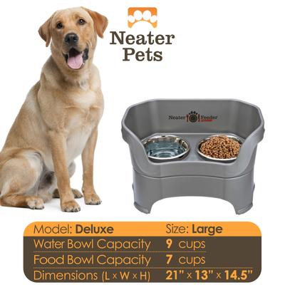 Show full view: Neater Pets Neater Feeder Deluxe Elevated & Mess-Proof Dog Bowls, Gunmetal Grey, 7-cup & 9-cup slide 5 of 13