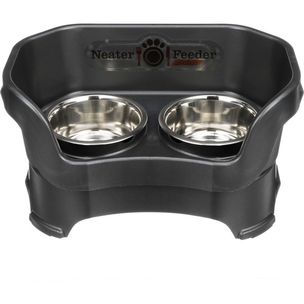 Platinum Pets Low Feeding Double Elevated Wide Rimmed Dog Bowls, Midnight Black
