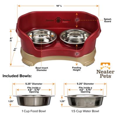 Show full view: Neater Pets Neater Feeder Elevated Cat Bowls, Cranberry, 1-cup food & 1.5-cup water slide 3 of 13
