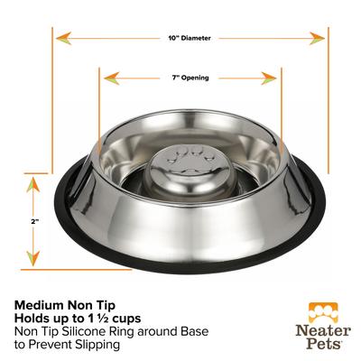 Show full view: Neater Pets Non-Skid Non-Tip Stainless Steel Slow Feeder Dog Bowl, 2-cup slide 6 of 10