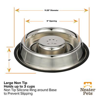 Show full view: Neater Pets Non-Skid Non-Tip Stainless Steel Slow Feeder Dog Bowl, 3-cup slide 6 of 11