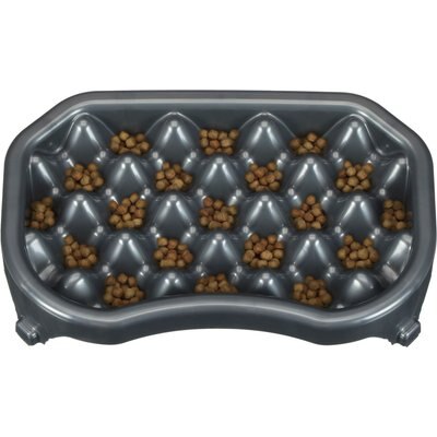 Neater Pets Neater Pets Standard Non-Skid Plastic Slow Feeder Dog & Cat Bowl, Gunmetal Grey, 2.5-cup