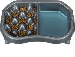 Neater Pets Standard Non-Skid Plastic Slow Feeder Double Diner Dog & Cat Food & Water Bowl, 2.5-cup & 8.5-cup, Gunmetal Grey
