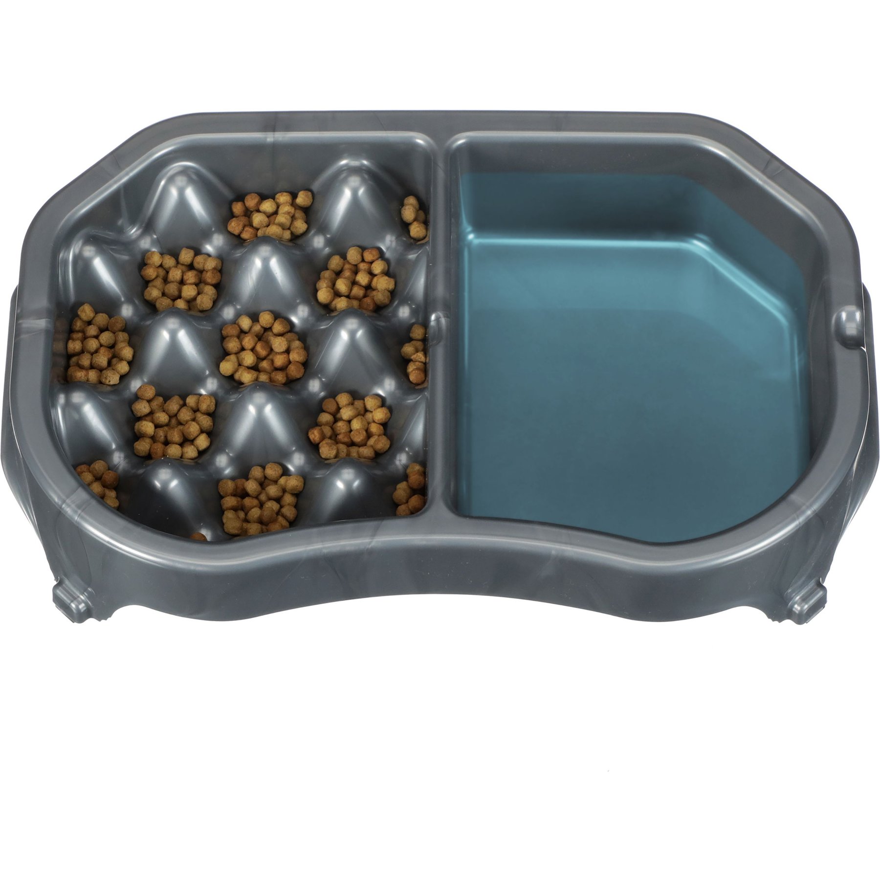 Neater Pets Standard Non-Skid Plastic Slow Feeder Double Diner Dog & Cat Food & Water Bowl, 2.5-cup & 8.5-cup, Gunmetal Grey