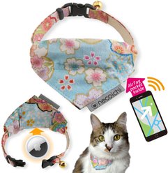 Necoichi Bandana Cat Collar with Air Tag Pocket, One Size, Baby Blue