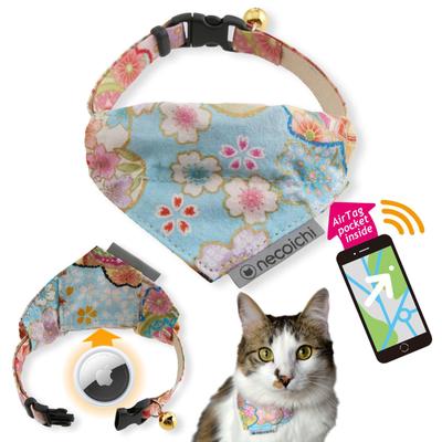 Show full view: Necoichi Bandana Cat Collar with Air Tag Pocket, One Size, Baby Blue slide 1 of 10