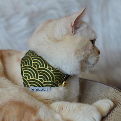 Show full view: Necoichi Bandana Cat Collar with Air Tag Pocket, One Size, Green slide 7 of 10