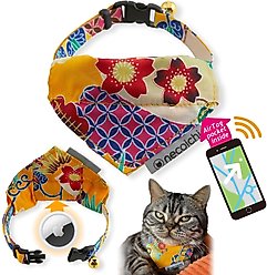 Necoichi Bandana Cat Collar with Air Tag Pocket, One Size, Yellow