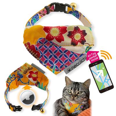 Show full view: Necoichi Bandana Cat Collar with Air Tag Pocket, One Size, Yellow slide 1 of 10