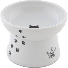 Necoichi Ceramic Elevated Cat Food Bowl, White Paw Print, 1-cup