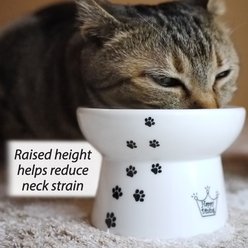 Necoichi Ceramic Elevated Cat Food Bowl, White Paw Print, 1-cup slide 2 of 9