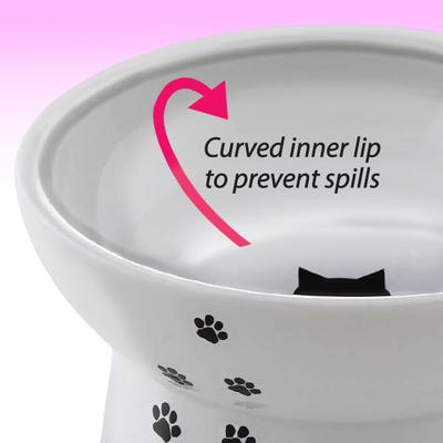 Show full view: Necoichi Ceramic Elevated Cat Food Bowl, White Paw Print, 1-cup slide 3 of 13