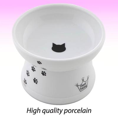 Show full view: Necoichi Ceramic Elevated Cat Food Bowl, White Paw Print, 1-cup slide 4 of 13