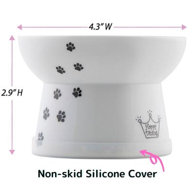 Show full view: Necoichi Ceramic Elevated Cat Food Bowl, White Paw Print, 1-cup slide 8 of 13