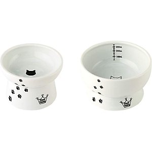 Necoichi Ceramic Elevated Cat Food & Water Bowl Set
