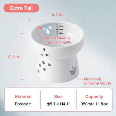 Show full view: Necoichi Ceramic Elevated Cat Water Bowl, Cat Paw Print, Extra Tall, 12.2-oz slide 5 of 12