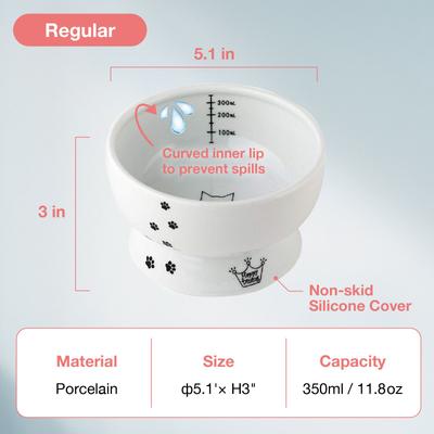 Show full view: Necoichi Ceramic Elevated Cat Water Bowl, Cat Paw Print, Raised, 12.2-oz slide 4 of 13