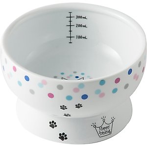 Necoichi Ceramic Elevated Cat Water Bowl, Colorful Dots, 12.2-oz