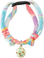 Necoichi Chirimen Clover Breakaway Cat Collar with Bell, Baby Blue, 8.2 to 13.7-in neck, 2/5-in wide