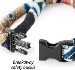 Necoichi Chirimen Clover Breakaway Cat Collar with Bell, Navy, 8.2 to 13.7-in neck, 2/5-in wide slide 2 of 6