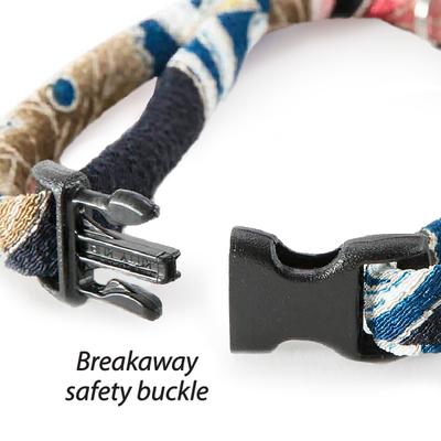 Show full view: Necoichi Chirimen Clover Breakaway Cat Collar with Bell, Navy, 8.2 to 13.7-in neck, 2/5-in wide slide 2 of 8