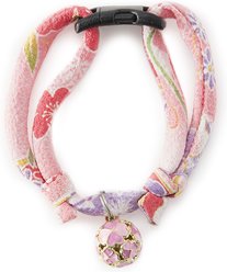 Necoichi Chirimen Clover Breakaway Cat Collar with Bell, Pastel Pink, 8.2 to 13.7-in neck, 2/5-in wide
