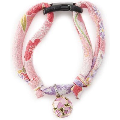 Necoichi Necoichi Chirimen Clover Breakaway Cat Collar with Bell, Pastel Pink, 8.2 to 13.7-in neck, 2/5-in wide