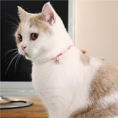 Show full view: Necoichi Chirimen Clover Breakaway Cat Collar with Bell, Pastel Pink, 8.2 to 13.7-in neck, 2/5-in wide slide 7 of 11
