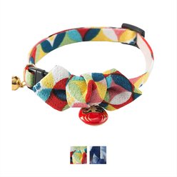 Necoichi Chirimen Daruma Charm Breakaway Cat Collar with Bell, Red, 8.2 to 13.7-in neck, 2/5-in wide