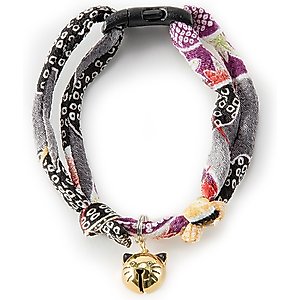 Necoichi Chirimen Fireworks Breakaway Cat Collar with Bell, Gray, 8.2 to 13.7-in neck, 2/5-in wide
