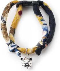 Necoichi Chirimen Fireworks Breakaway Cat Collar with Bell, Midnight Blue, 8.2 to 13.7-in neck, 2/5-in wide