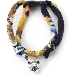 Necoichi Chirimen Fireworks Breakaway Cat Collar with Bell, Midnight Blue, 8.2 to 13.7-in neck, 2/5-in wide