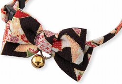 Necoichi Chirimen Kimono Bow Tie Breakaway Cat Collar with Bell, Black, 8.2 to 13.7-in neck, 2/5-in wide slide 2 of 5