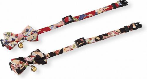 Show full view: Necoichi Chirimen Kimono Bow Tie Breakaway Cat Collar with Bell, Black, 8.2 to 13.7-in neck, 2/5-in wide slide 3 of 6