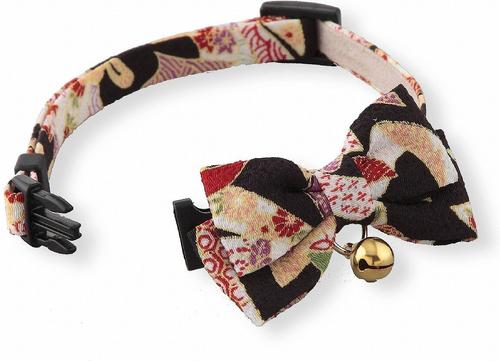 Show full view: Necoichi Chirimen Kimono Bow Tie Breakaway Cat Collar with Bell, Black, 8.2 to 13.7-in neck, 2/5-in wide slide 4 of 6
