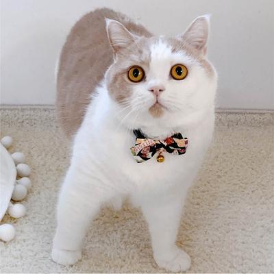 Show full view: Necoichi Chirimen Kimono Bow Tie Breakaway Cat Collar with Bell, Black, 8.2 to 13.7-in neck, 2/5-in wide slide 5 of 6