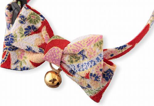 Show full view: Necoichi Chirimen Kimono Bow Tie Breakaway Cat Collar with Bell, Red, 8.2 to 13.7-in neck, 2/5-in wide slide 3 of 7