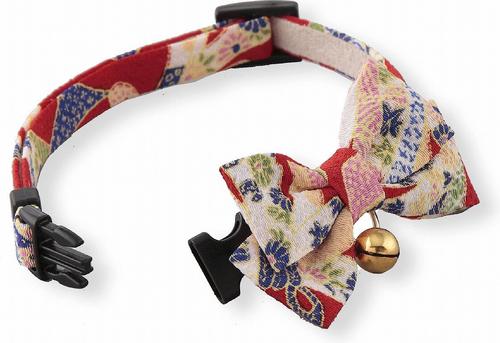 Show full view: Necoichi Chirimen Kimono Bow Tie Breakaway Cat Collar with Bell, Red, 8.2 to 13.7-in neck, 2/5-in wide slide 5 of 7
