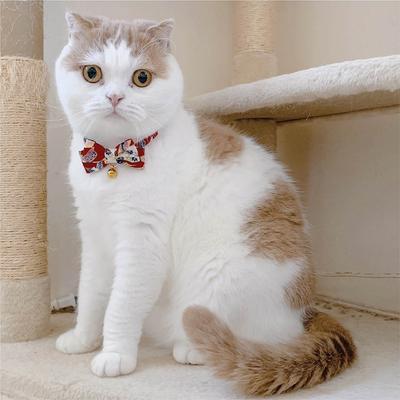 Show full view: Necoichi Chirimen Kimono Bow Tie Breakaway Cat Collar with Bell, Red, 8.2 to 13.7-in neck, 2/5-in wide slide 6 of 7