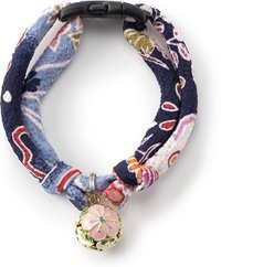 Necoichi Chirimen Plum Blossom Breakaway Cat Collar with Bell, Blue, 8.2 to 13.7-in neck, 2/5-in wide