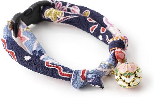 Show full view: Necoichi Chirimen Plum Blossom Breakaway Cat Collar with Bell, Blue, 8.2 to 13.7-in neck, 2/5-in wide slide 3 of 7