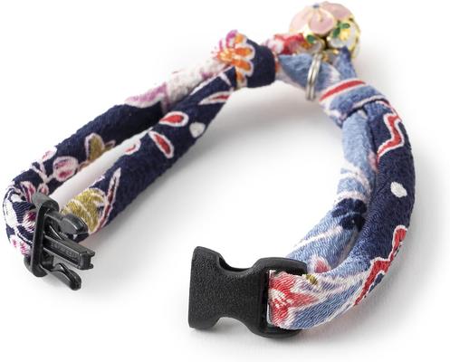 Show full view: Necoichi Chirimen Plum Blossom Breakaway Cat Collar with Bell, Blue, 8.2 to 13.7-in neck, 2/5-in wide slide 4 of 7