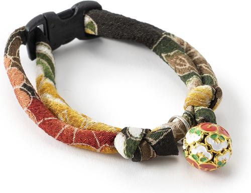 Show full view: Necoichi Chirimen Plum Blossom Breakaway Cat Collar with Bell, Green, 8.2 to 13.7-in neck, 2/5-in wide slide 3 of 8