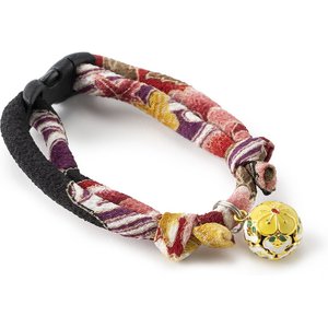 Necoichi Chirimen Plum Blossom Breakaway Cat Collar with Bell, Red, 8.2 to 13.7-in neck, 2/5-in wide