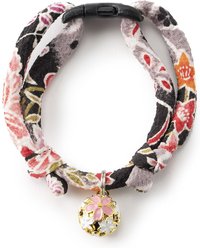 Necoichi Chirimen Sakura Breakaway Cat Collar with Bell, Black, 8.2 to 13.7-in neck, 2/5-in wide