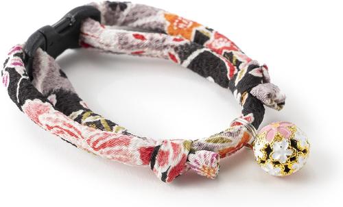 Show full view: Necoichi Chirimen Sakura Breakaway Cat Collar with Bell, Black, 8.2 to 13.7-in neck, 2/5-in wide slide 2 of 5