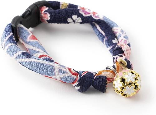 Show full view: Necoichi Chirimen Sakura Breakaway Cat Collar with Bell, Blue, 8.2 to 13.7-in neck, 2/5-in wide slide 2 of 7