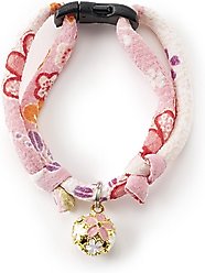 Necoichi Chirimen Sakura Breakaway Cat Collar with Bell, Pink, 8.2 to 13.7-in neck, 2/5-in wide