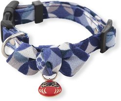 Necoichi Daruma Charm Cotton Bow Tie Dog Collar, Medium, Blue