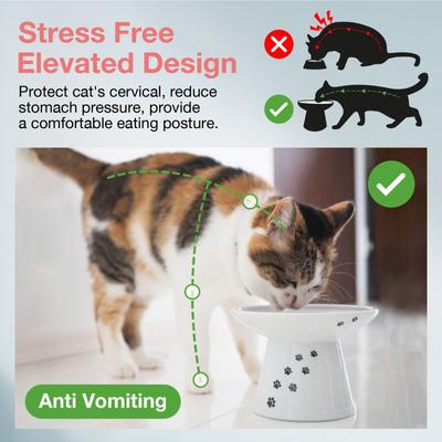 Show full view: Necoichi Extra Wide Ceramic Elevated Cat Food Bowl, Large, 2 cup, Cat slide 2 of 12